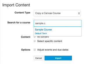 Start typing the name or course ID for the course you'd like to copy from.