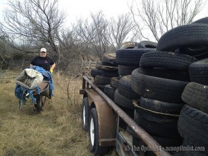 Trailer full of tires pulled from Cedar Creek.