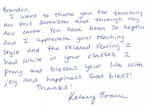 Note from Kelsey Evans
