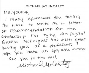 Note from Michael McCarty