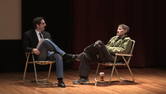 Dr. Johnson and Don share a conversation in Cullen Auditorium.