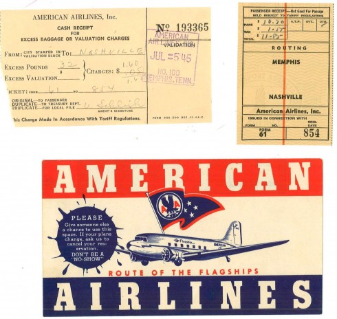 Presumably J.R.'s ticket home, it's dated 1945 and includes the ticket from Memphis to Nashville, ticket sleeve, and excess baggage receipt. Ephemera, John Ridley Stroop Collection, Milliken Special Collections, Abilene Christian University, Abilene, TX.