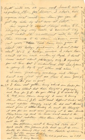 Letter from J. Ridley to Zelma in 1936, page two.  Manuscript letter, John Ridley Stroop Collection, Milliken Special Collections, Abilene Christian University, Abilene, TX.