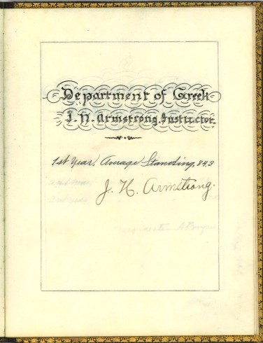 Department of Greek, signed by J. N. Armstrong. T. F. Dunn Nashville Bible School Diploma, 1898. Diploma, John Ridley Stroop Collection, Milliken Special Collections, Abilene Christian University, Abilene, TX.