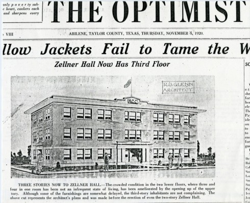 Clipping from The Optimist introducing Zellner Hall's expansion. Dated November 3, 1920.