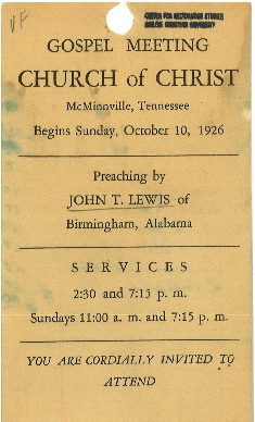 John T. Lewis gospel meeting card