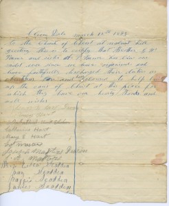 Letter of Recommendation for both G.W. Varner and A.V. Varner signed by the entire congregation. 