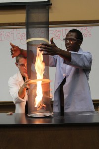 Nigel (right) making a flame tornado at the 2012 ACU Chemistry Circus