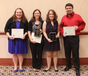 Undergraduate Researcher of the Year finalists: Kaitlin Pegoda, Tara Lowe, Tina Johnson and Levi Ritchie. (Not pictured Christopher Campbell and Aric Tate.)