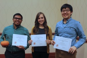 2015 Undergraduate Researcher of the Year finalists: Marc Gutierrez, Bre Heinrich, and Soo Hun Yoon. (Not pictured Caleb Orr, Kristen Clemons, and Hannah Hamilton)