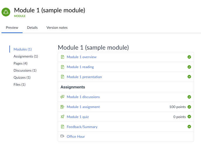 Screenshot for sample module