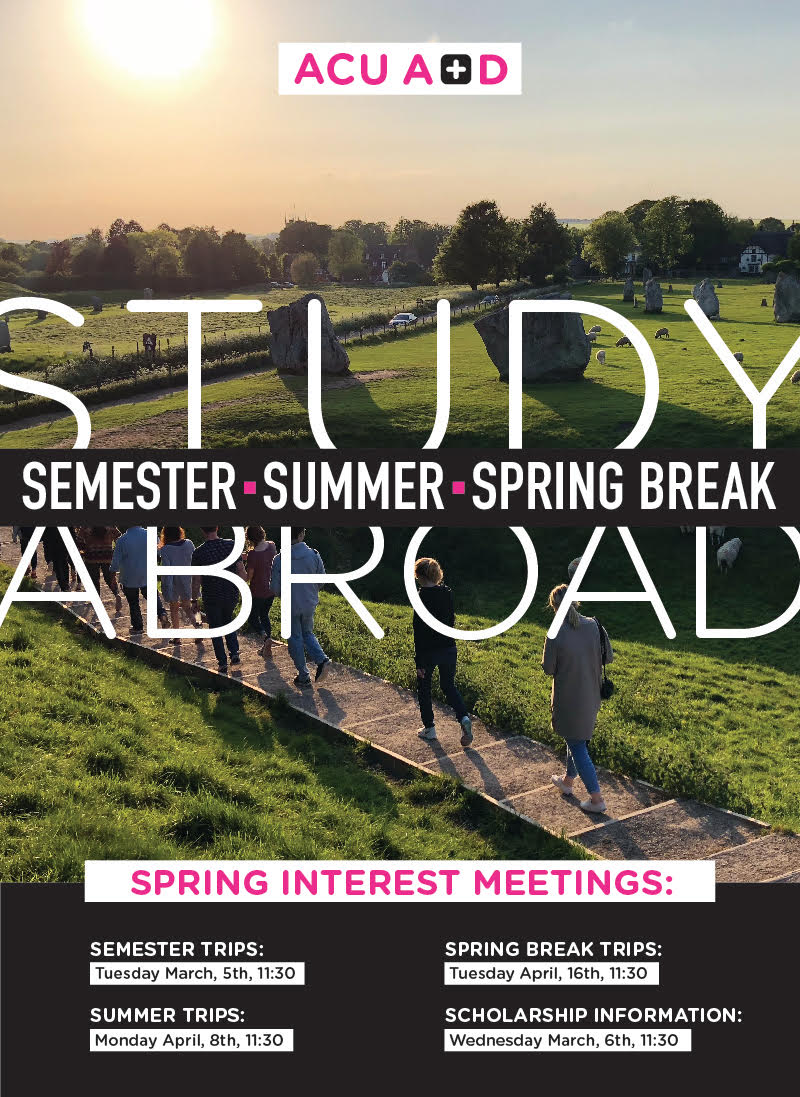 Tuesday April 16th Spring Break Trip Interest Meeting ACU Art