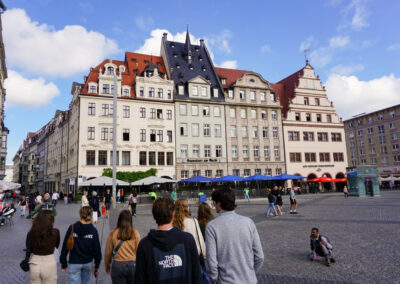 Students walking in the marktplatz of Leipzig