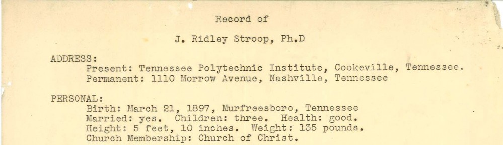 John Ridley Stroop Digital Archive