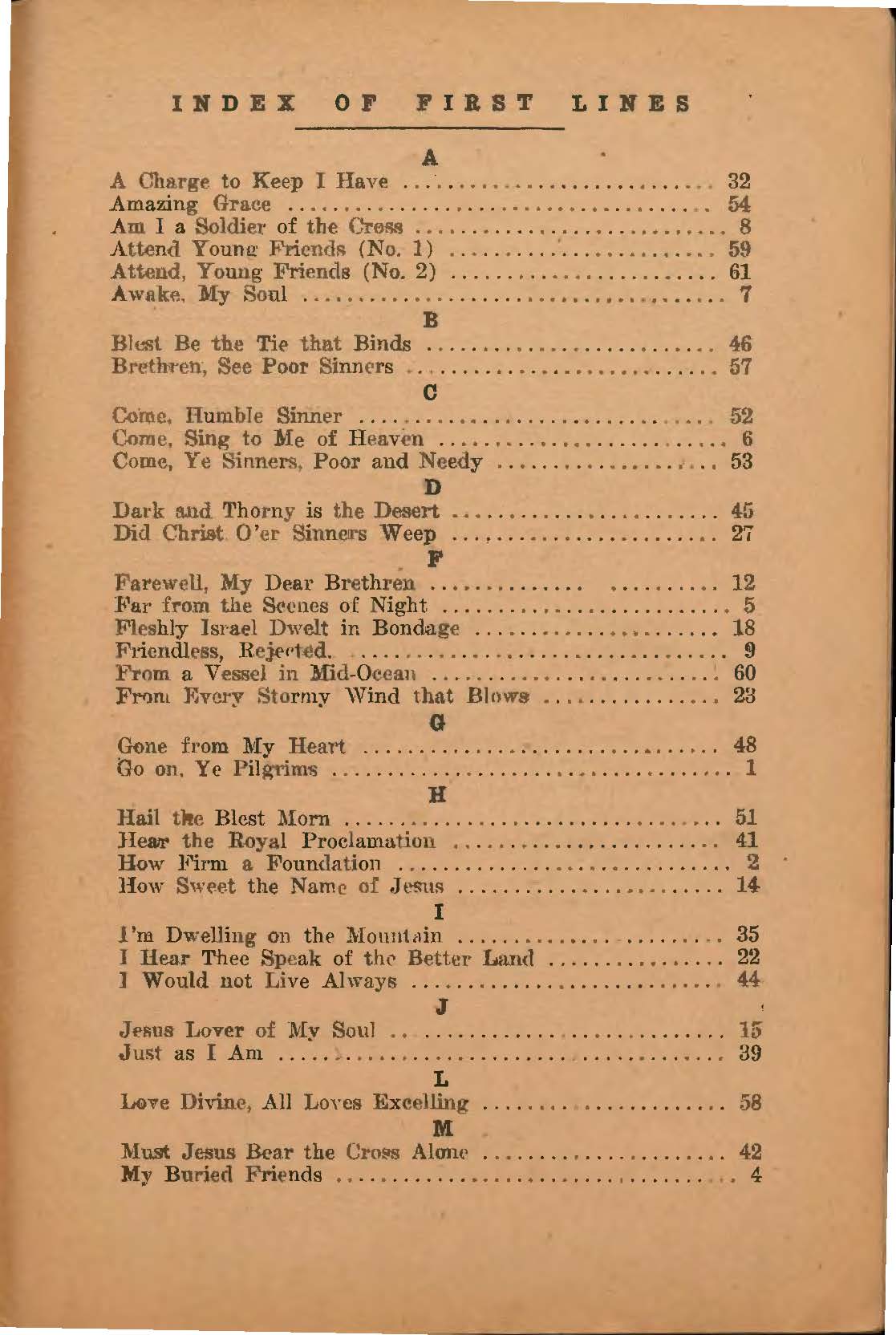 Earnest C. Love, International Melodies, 1924, index of first lines